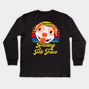 Resting Pit Face - Vintage Retro Sunset - Funny Pitbull Lovers Kids Long Sleeve T-Shirt